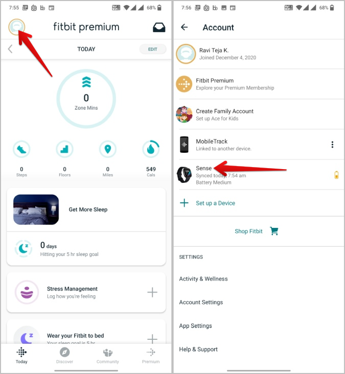 Opening connected device on Fitbit app