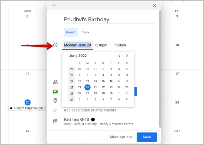 Setting date for Google Calendar event
