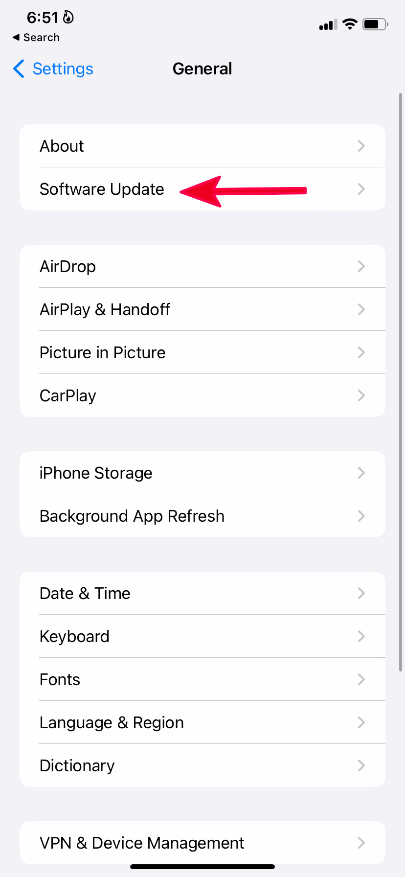 iphone software update option in settings