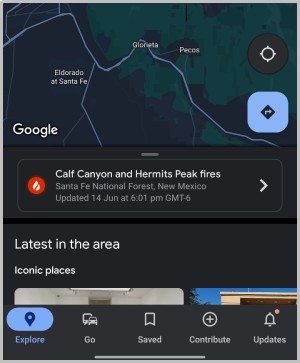 Wildfires notifications on Google Maps