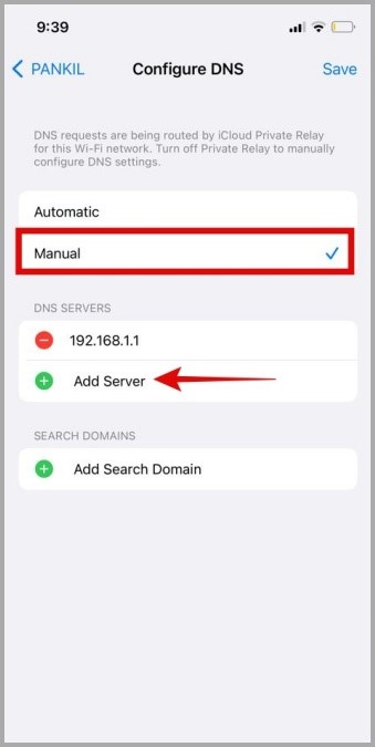 Agregar servidor DNS en iPhone
