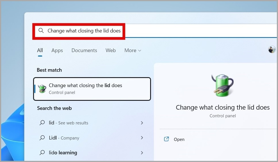 Choose What Closing Lid Does on Windows 11