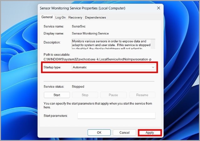 Configure Sensor Monitoring Service on Windows
