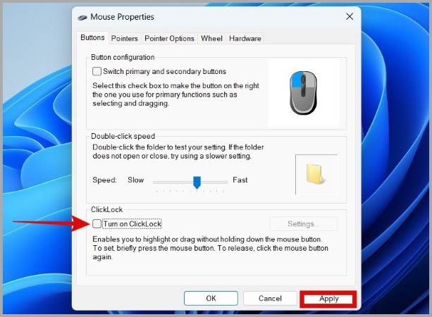 Disable ClickLock on Windows 11