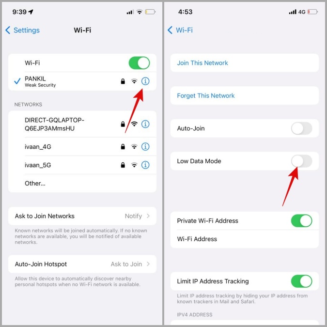 Deshabilite el modo de datos bajos en Wi-Fi en iPhone