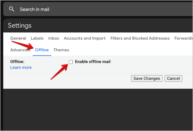 Enabling offline mode on Gmail