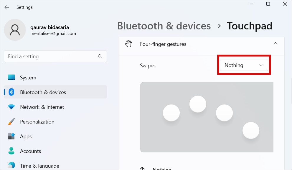 disable four finger gesture in windows 11