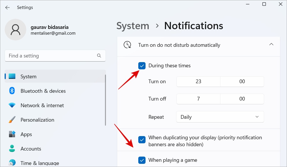 set hours and conditions for dnd on windows 
