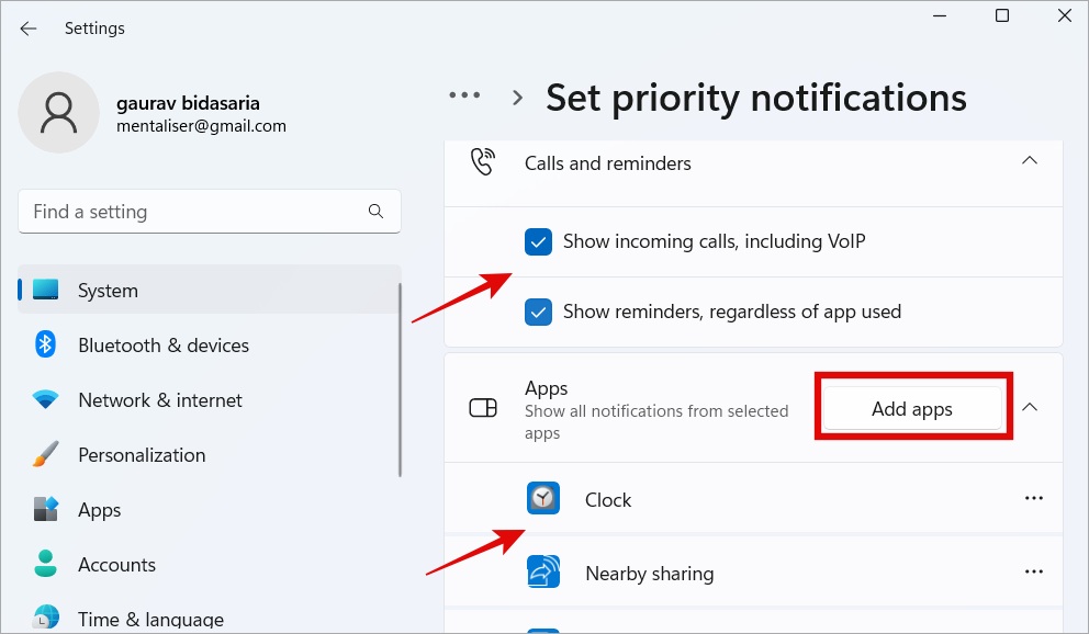 add windows apps to priority list in dnd mode