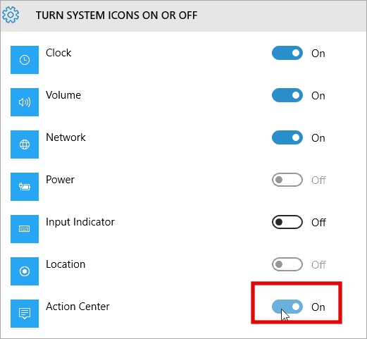 disable action center in windows 10 from settings