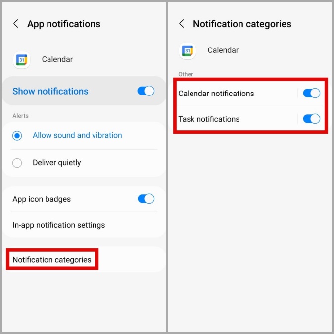 Google Calendar Notification Categories on Android