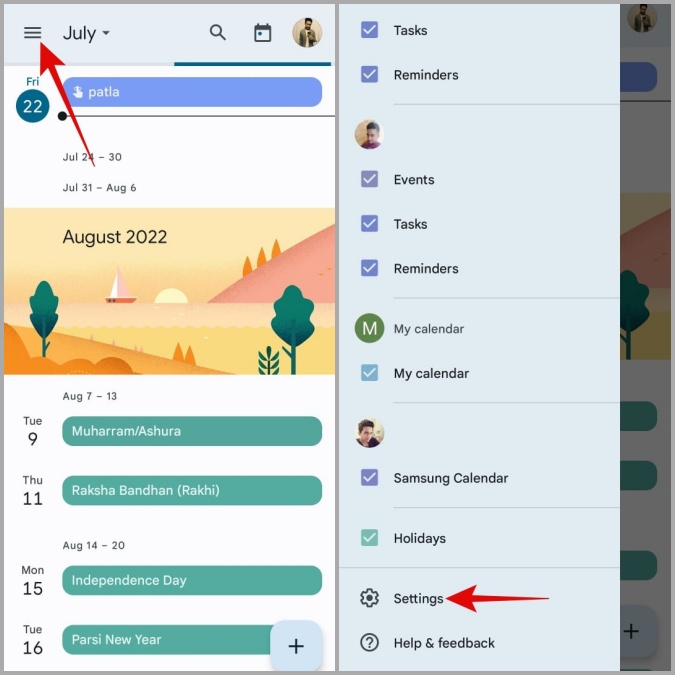 Google Calendar Settings on Android