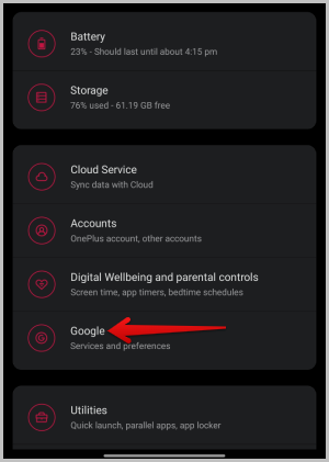 Opening Google Settings on Android