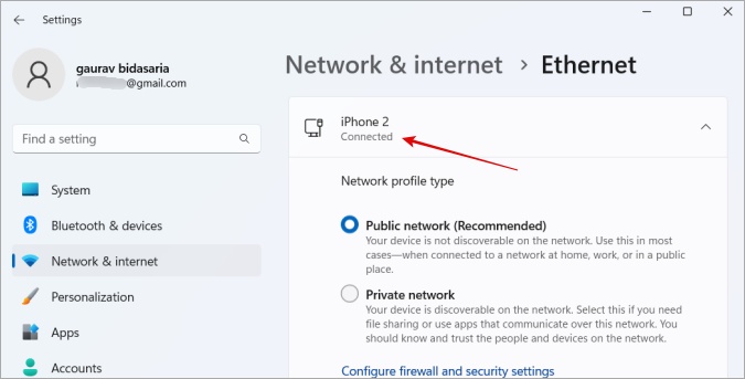 windows 11 network settings for iphone ethernet