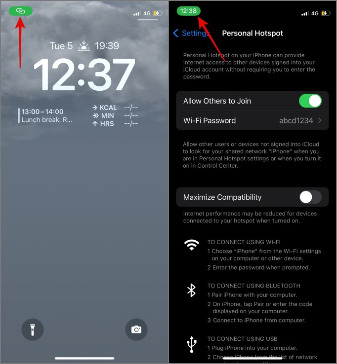 iphone hotspot icon in clock icon