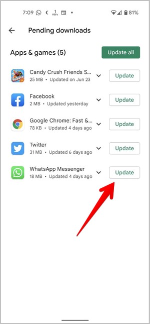 Play Store Update One App Manage App