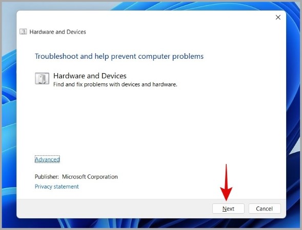 Run Hardware and Devices Troubleshooter on Windows 11