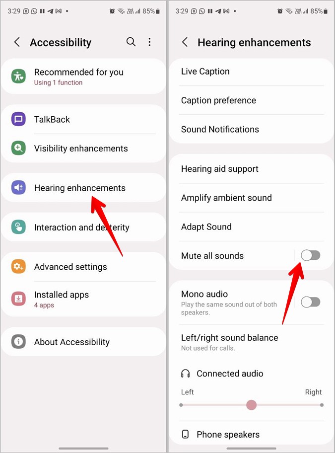 Samsung Galaxy Phone Accessibility Mute all sounds