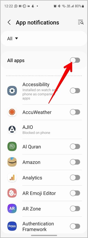 Samsung Galaxy Watch Notification All Apps Disable