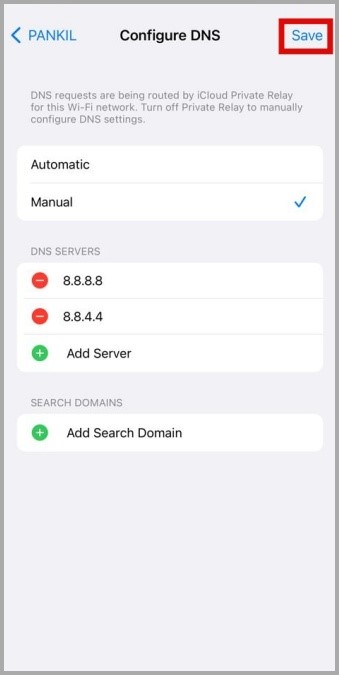 Guardar configuración de DNS en iPhone