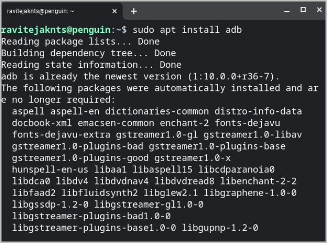 Installing ADB on Chrome OS Linux
