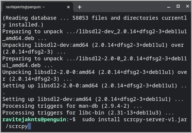 Installing Scrcpy server on the ChromeOS