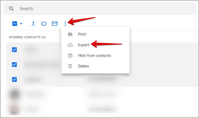 exporting only selected contacts in Google contacts