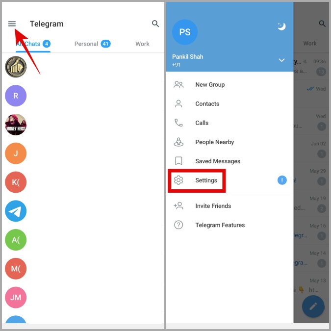 Configuración en Telegram para Android