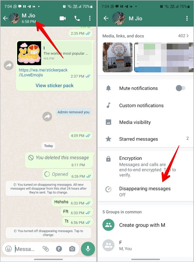 WhatsApp Disappearing Messages Enable
