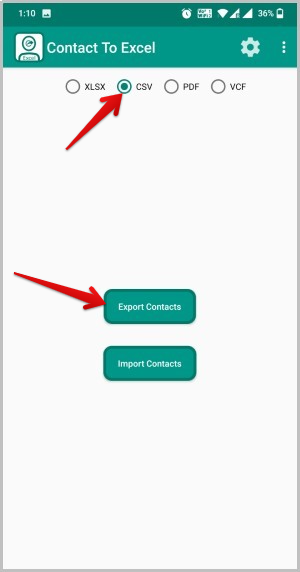 exporting contacts from contacts to Excel app