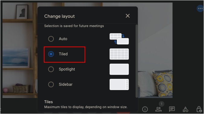 change to tiled view in google meet for grid view