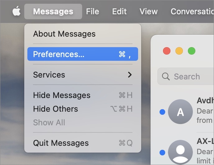 open messages preference on macbook