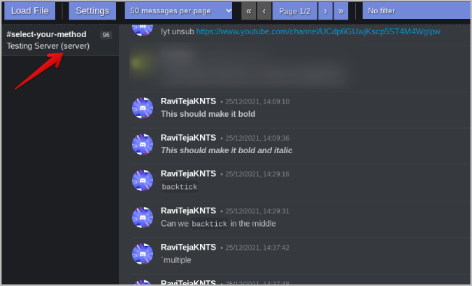 Viewing Discord chat on Discord chat exporter. 