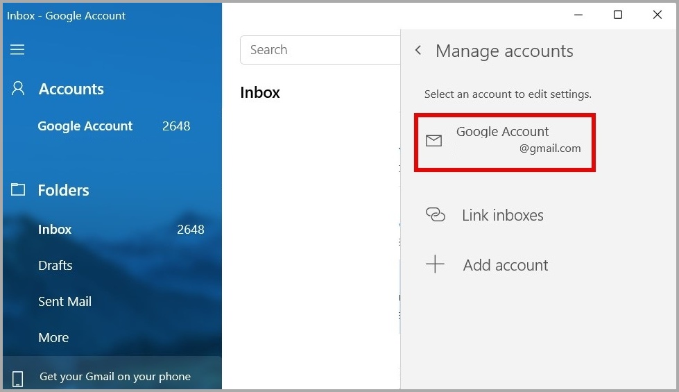 Accounts in Windows Mail App