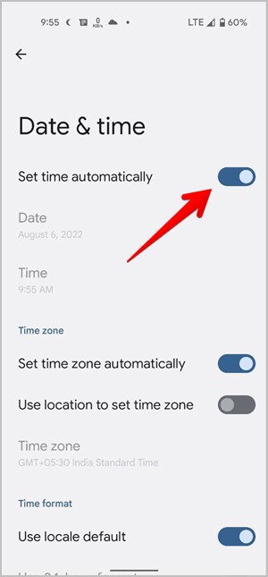 Android Date and Time Settings Automatic