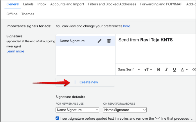 creating multiple Gmail signatures