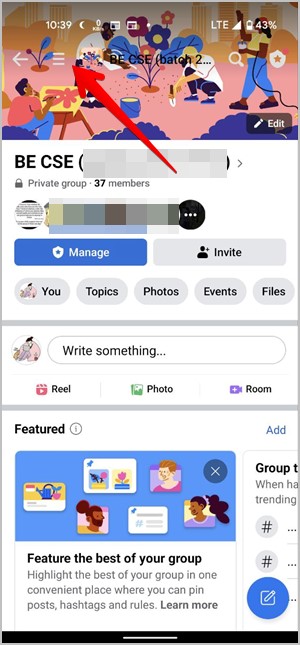 Facebook-Link für das mobile Gruppenmenü
