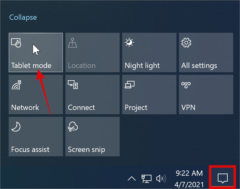 tablet mode disable in windows 10