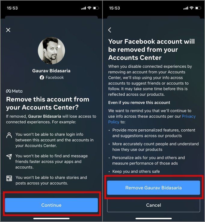 remove facebook account from instagram settings