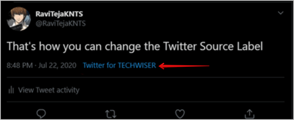 Twitter Source label changed to Twitter for TECHWISER