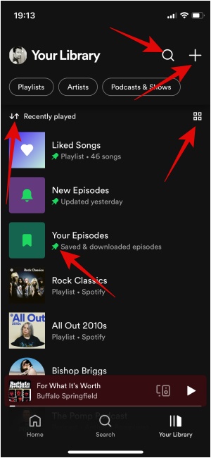Spotify Your Library tab icons meaning