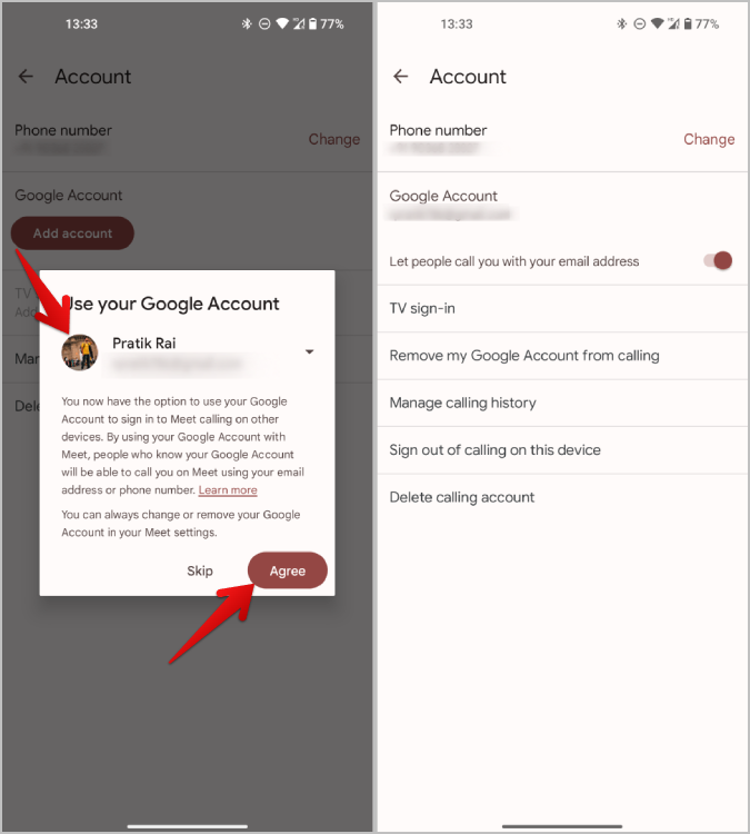 Adding an Google Account to Google Meet App