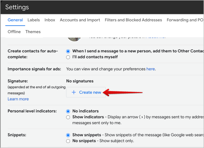 creating a new signature in Gmail