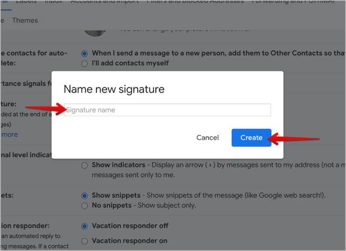 Giving a name to the signature on Gmail
