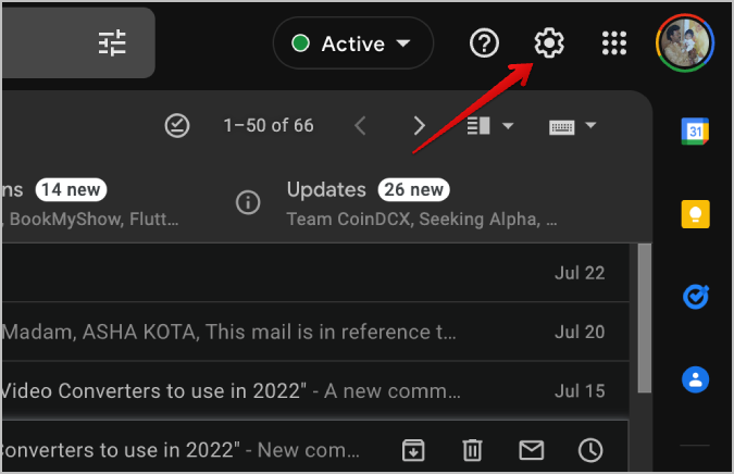 opening Gmail settings