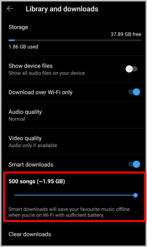 Setting the number of songs to download on YouTube Music