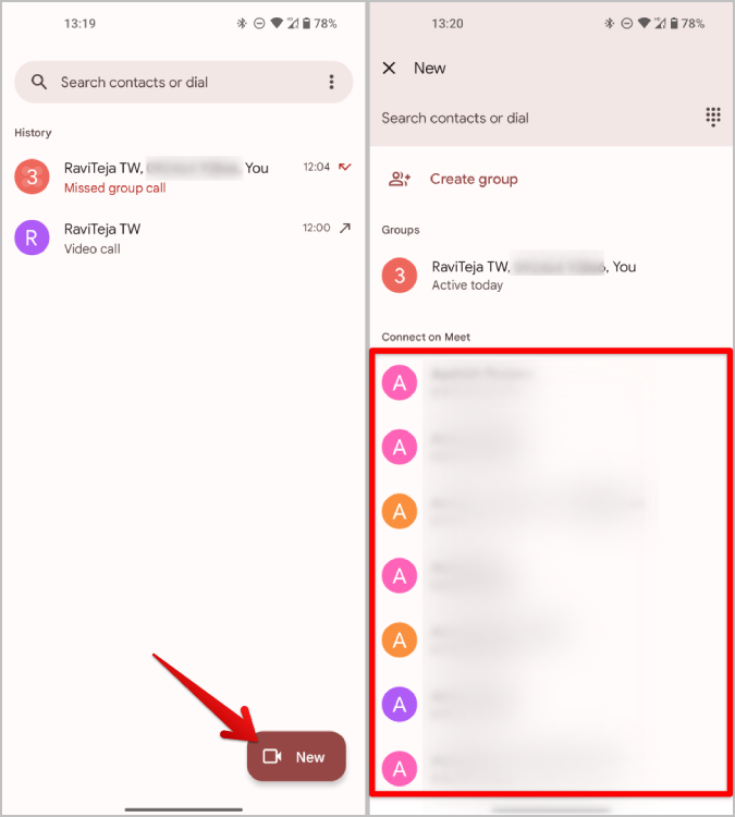making a call to contact with the Google Meet App