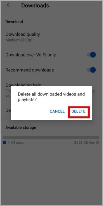 Eliminar videos descargados de la aplicación de YouTube en dispositivos móviles