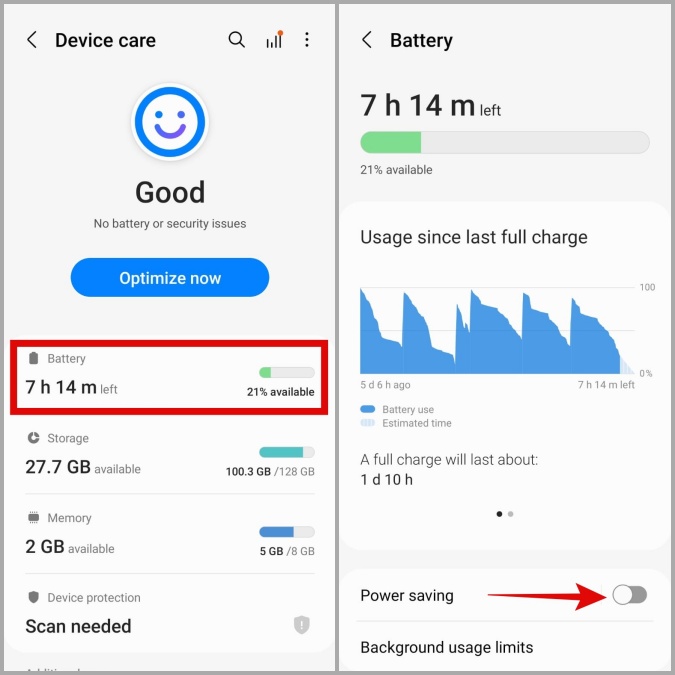 Desactivar el ahorro de energía en el teléfono Android