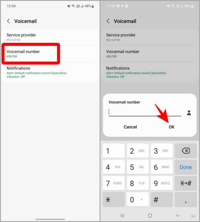 Eliminar/borrar el número de correo de voz en el teléfono inteligente Samsung